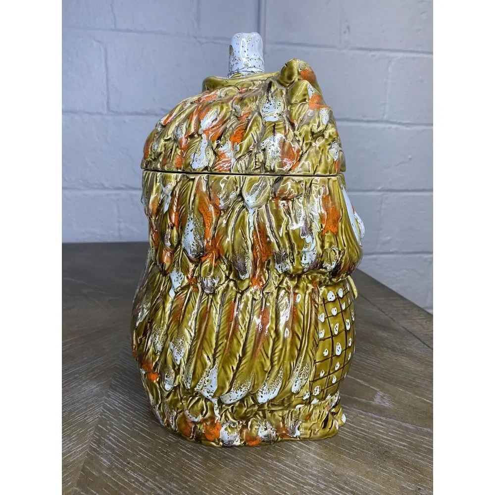 Vintage Owl Cookie Jar Italy Pottery Midcentury Bowtie Glasses Mustard Yellow‎